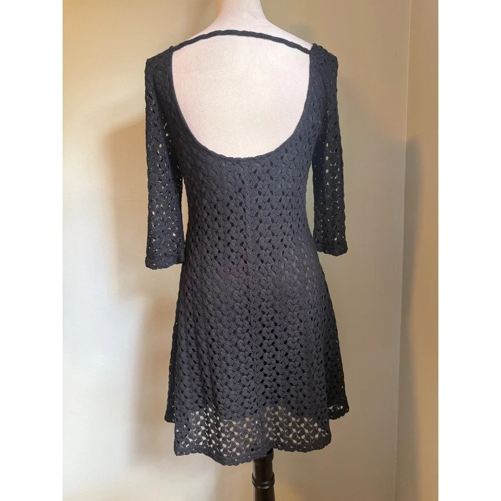 Miss Me Black Crochet Lace Beaded Sequin mini Dress Small dainty whimsigoth boho